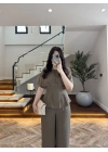 HAKİ PİLE DETAY KISA KOL TAKIM-9208