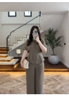 HAKİ PİLE DETAY KISA KOL TAKIM-9208