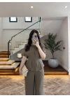 HAKİ PİLE DETAY KISA KOL TAKIM-9208