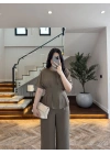 HAKİ PİLE DETAY KISA KOL TAKIM-9208