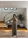 HAKİ PİLE DETAY KISA KOL TAKIM-9208