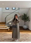 HAKİ PİLE DETAYLI KEMERLİ ELBİSE -2416