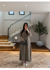 HAKİ PİLE DETAYLI KEMERLİ ELBİSE -2416
