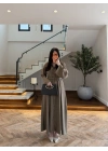 HAKİ PİLE DETAYLI KEMERLİ ELBİSE -2416