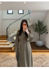 HAKİ PİLE DETAYLI KEMERLİ ELBİSE -2416