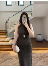 HAKİ SİMLİ GOLD AKSESURALI ELBİSE-4023