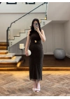 HAKİ SİMLİ GOLD AKSESURALI ELBİSE-4023