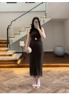 HAKİ SİMLİ GOLD AKSESURALI ELBİSE-4023