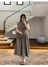 HAKİ TENSEL KUŞAKLI PENSLİ ELBİSE-260987