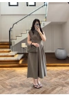 HAKİ TENSEL KUŞAKLI PENSLİ ELBİSE-260987