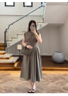 HAKİ TENSEL KUŞAKLI PENSLİ ELBİSE-260987