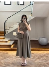 HAKİ TENSEL KUŞAKLI PENSLİ ELBİSE-260987