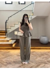 HAKİ TENSEL NEVÜRLÜ BLUZ PANTOLON TAKIM-250483