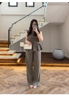 HAKİ TENSEL NEVÜRLÜ BLUZ PANTOLON TAKIM-250483