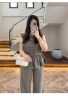HAKİ TENSEL NEVÜRLÜ BLUZ PANTOLON TAKIM-250483
