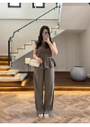 HAKİ TENSEL NEVÜRLÜ BLUZ PANTOLON TAKIM-250483