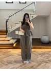 HAKİ TENSEL NEVÜRLÜ BLUZ PANTOLON TAKIM-250483