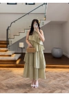 HAKİ YAKA İŞLEME DETAYLI ELBİSE-3454