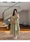 HAKİ YAKA İŞLEME DETAYLI ELBİSE-3454