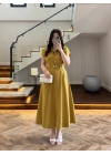 HARDAL ÖNÜ DÜĞMELİ KEMERLİ ELBİSE -3976