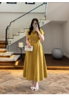 HARDAL ÖNÜ DÜĞMELİ KEMERLİ ELBİSE -3976