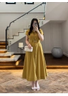 HARDAL ÖNÜ DÜĞMELİ KEMERLİ ELBİSE -3976