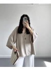 HARDY CREP KUMAŞ ÖNÜ DÜĞMELİ KİMONO BEJ