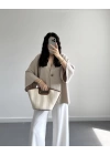 HARDY CREP KUMAŞ ÖNÜ DÜĞMELİ KİMONO BEJ
