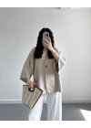 HARDY CREP KUMAŞ ÖNÜ DÜĞMELİ KİMONO BEJ