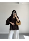 HARDY CREP KUMAŞ ÖNÜ DÜĞMELİ KİMONO KAHVE