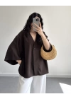 HARDY CREP KUMAŞ ÖNÜ DÜĞMELİ KİMONO KAHVE