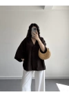 HARDY CREP KUMAŞ ÖNÜ DÜĞMELİ KİMONO KAHVE