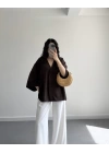 HARDY CREP KUMAŞ ÖNÜ DÜĞMELİ KİMONO KAHVE