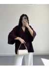 HARDY CREP KUMAŞ ÖNÜ DÜĞMELİ KİMONO MÜRDÜM