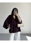 HARDY CREP KUMAŞ ÖNÜ DÜĞMELİ KİMONO MÜRDÜM