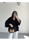 HARDY CREP KUMAŞ ÖNÜ DÜĞMELİ KİMONO SİYAH