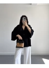 HARDY CREP KUMAŞ ÖNÜ DÜĞMELİ KİMONO SİYAH