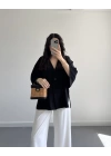 HARDY CREP KUMAŞ ÖNÜ DÜĞMELİ KİMONO SİYAH