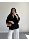 HARDY CREP KUMAŞ ÖNÜ DÜĞMELİ KİMONO SİYAH