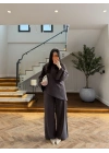 KAHVE ASİMETRİK BAĞCIKLI BLUZ TAKIM -9203