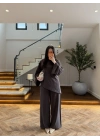 KAHVE ASİMETRİK BAĞCIKLI BLUZ TAKIM -9203