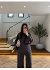KAHVE ASİMETRİK BAĞCIKLI BLUZ TAKIM -9203