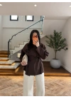 KAHVE BAĞCIKLI DİK YAKA GÖMLEK-5566