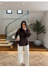 KAHVE BAĞCIKLI DİK YAKA GÖMLEK-5566