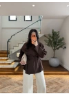 KAHVE BAĞCIKLI DİK YAKA GÖMLEK-5566