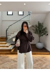 KAHVE BAĞCIKLI DİK YAKA GÖMLEK-5566