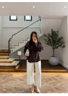 KAHVE BAĞCIKLI DİK YAKA GÖMLEK-5566