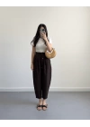 KAHVE BEL BAĞLAMALI ŞALVAR PANTOLON