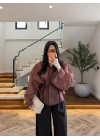 KAHVE BELDEN OTURTMALI ORGANZE GÖMLEK-EU5233