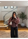 KAHVE BELDEN OTURTMALI ORGANZE GÖMLEK-EU5233
